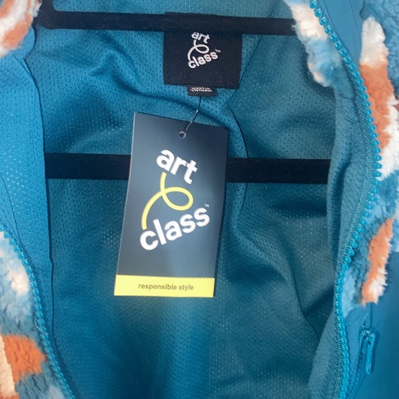 Art Class Orange and Steel Blue Sherpa Jacket with Pockets, NWT - Picture 8 of 8